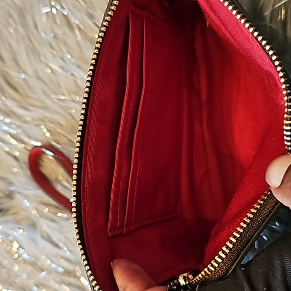 Coach Signature canvas corzip wristlet in gold/walnut/bold red. - Picture 5 of 5